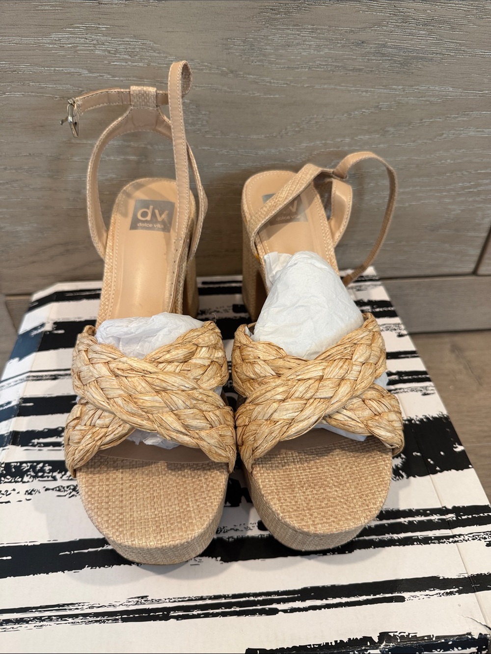 Dolce Vita Natural Braided Wedge Sandals with Ankle Strap